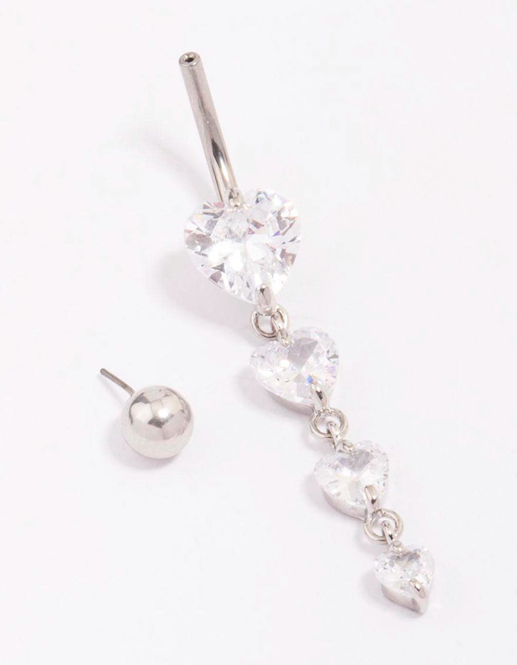 Titanium Cubic Zirconia Heart Belly Piercing