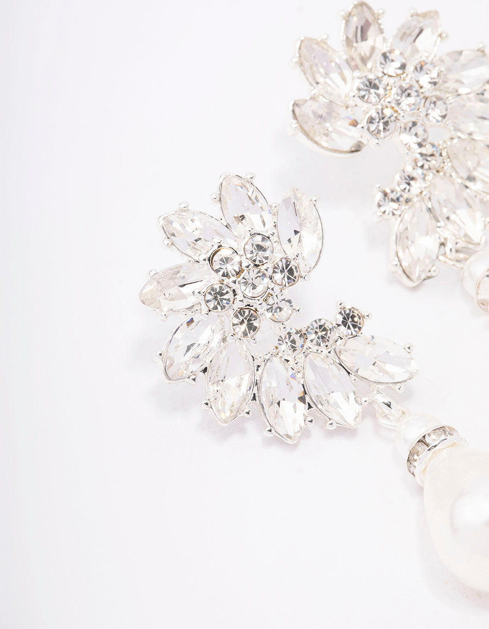 Silver Diamante & Pearl Drop Earrings