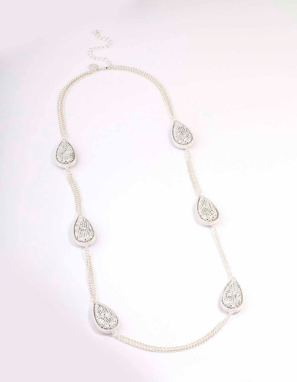 Silver Oval Long Chain Necklace