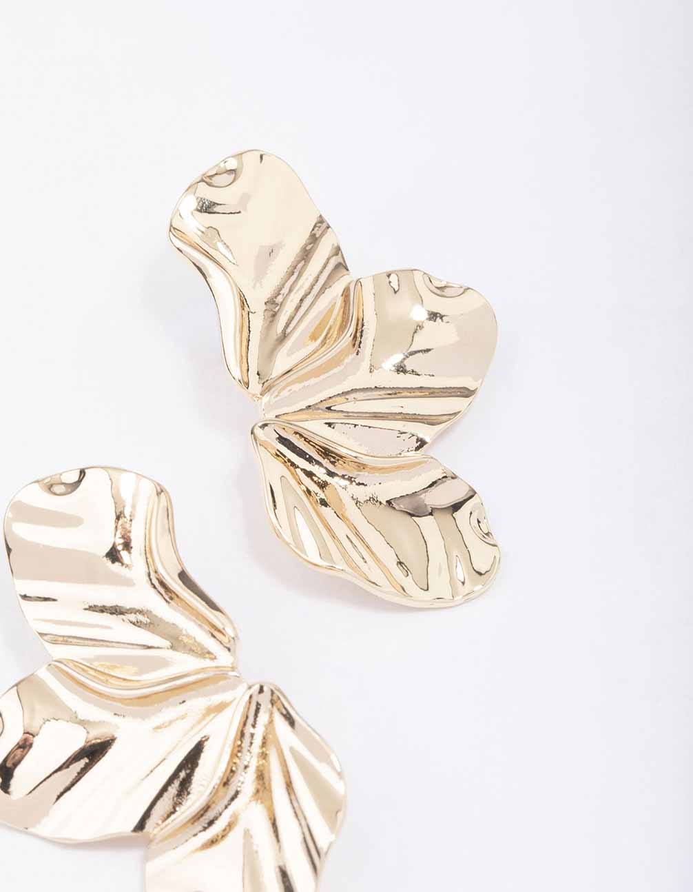 Gold Triple Petal Drop Earrings