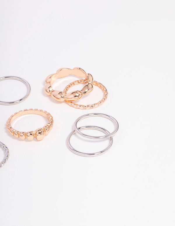 Gold & Silver Textured Dainty Ring 9-Pack