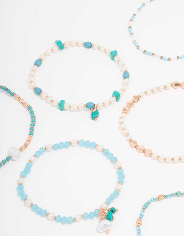 Gold Mixed Facet Pearly Beaded Stretch Bracelet Pack