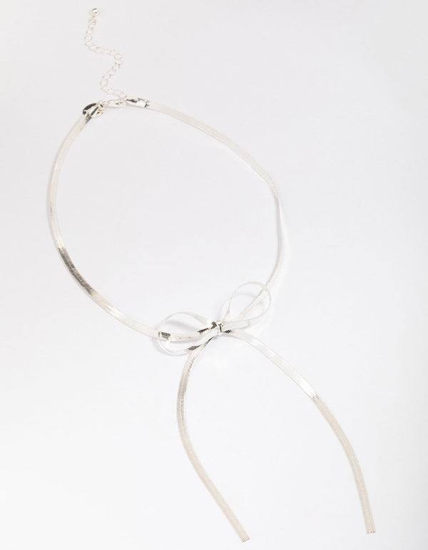 Silver Snake Chain Bow Necklace