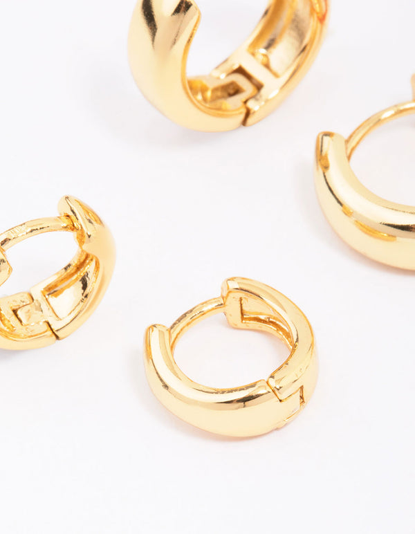 Gold Plated Brass Graduating Hoop Earring 3-Pack