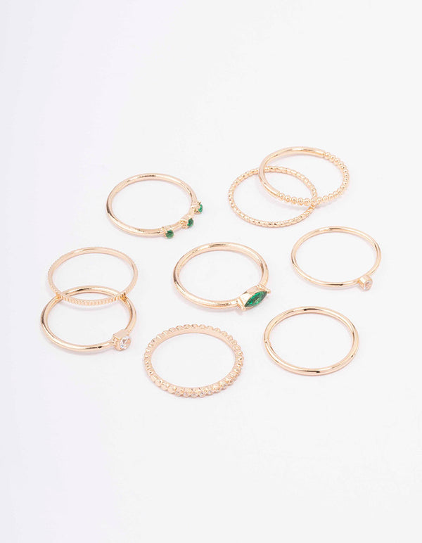 Gold Emerald Cubic Zirconia Marquise Ring 9-Pack