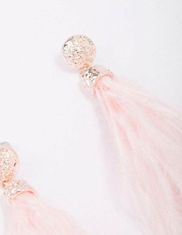 Rose Gold Textured Feather Drop Earrings