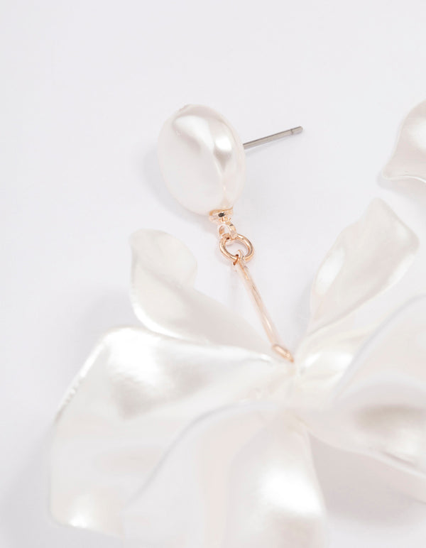 Rose Gold Flower Petal Long Drop Earrings