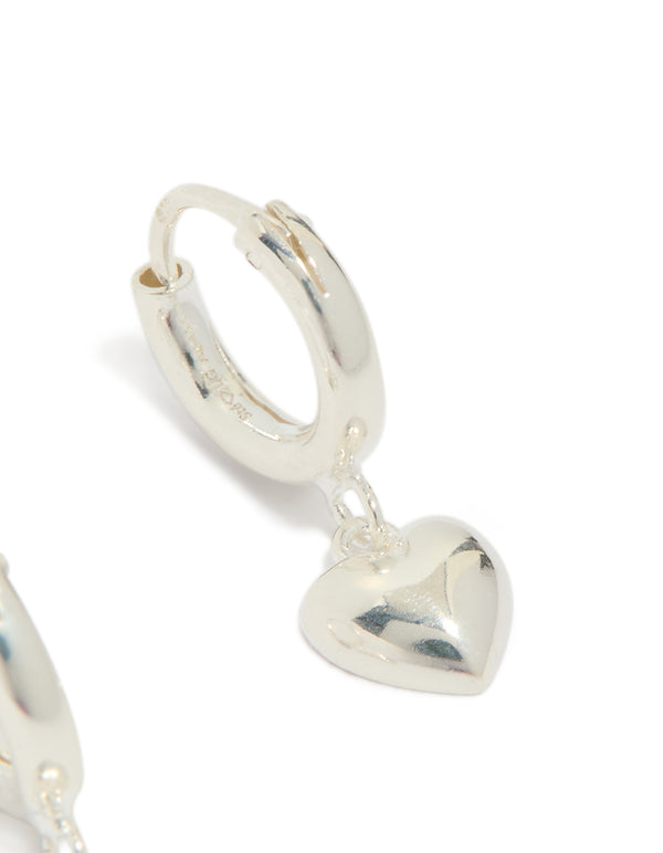 Designed with sterling silver chubby heart hoop earrings post detail view