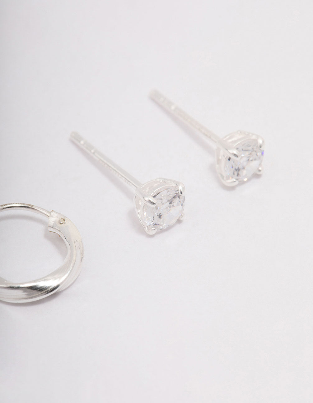 Sterling Silver Cubic Zirconia & Twisted Hoop Earrings