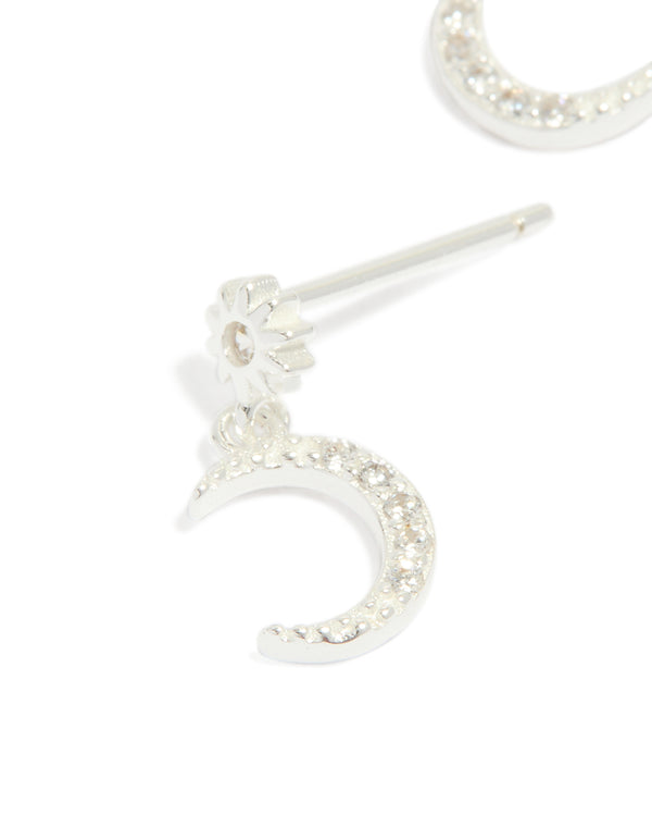 Sterling Silver Cubic Zirconia Drop Stud Earrings