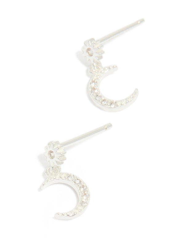 Sterling Silver Cubic Zirconia Drop Stud Earrings