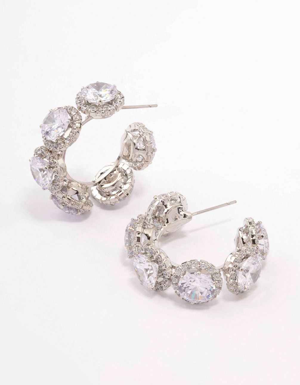 Silver Round Cubic Zirconia Small Hoop Earrings