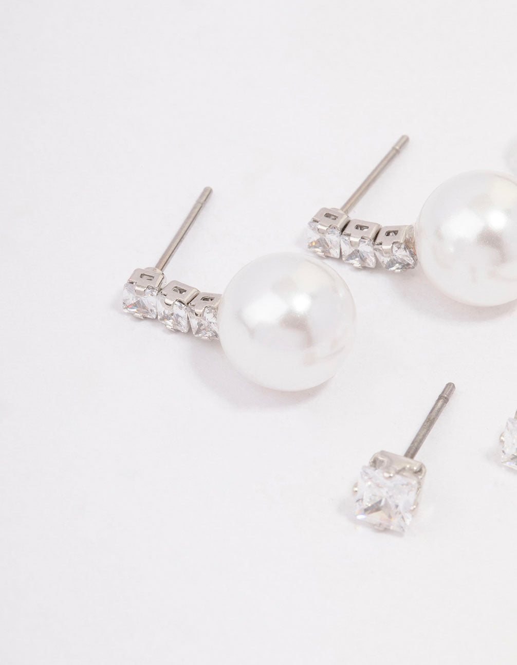 Silver Cubic Zirconia & Pearl Stud Earring 3-Pack
