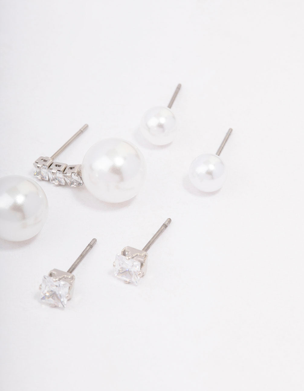 Silver Cubic Zirconia & Pearl Stud Earring 3-Pack