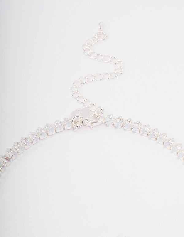 Silver Cubic Zirconia Marquise Drop Necklace