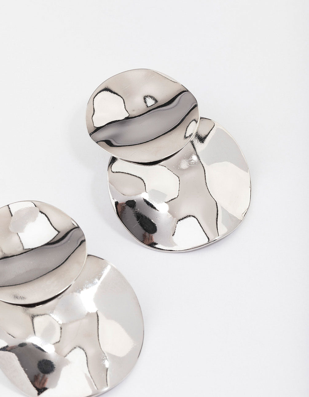 Silver Double Wave Disc Drop Earrings