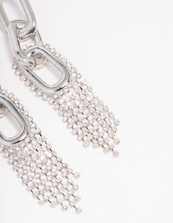 Silver Chain Diamante Cup Chain Drop Earrings