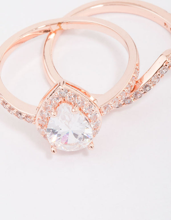 Rose Gold Crowned Pear Diamante Ring