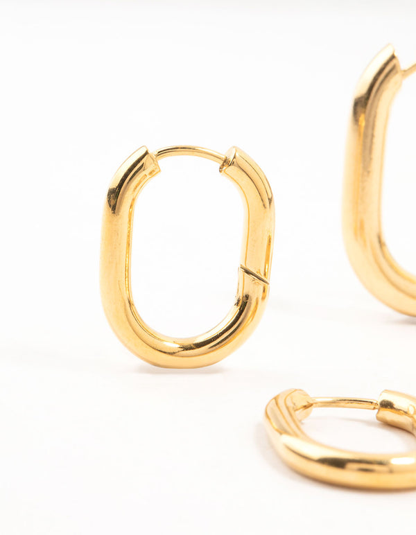 Waterproof Gold Plated Stainless Steel Square Oval Hoop Earrings 2-Pack