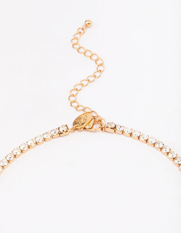 Waterproof Gold Plated Stainless Steel Cubic Zirconia Tennis Necklace