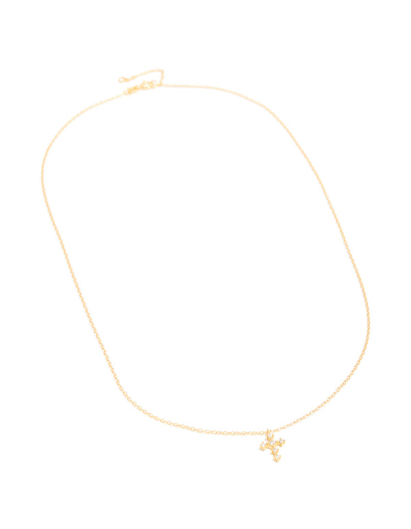 Gold Plated Sterling Silver Cubic Zirconia Round Cross Chain Necklace