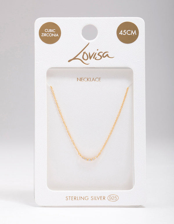 Gold Plated Sterling Silver Curved Cubic Zirconia Pendant Necklace