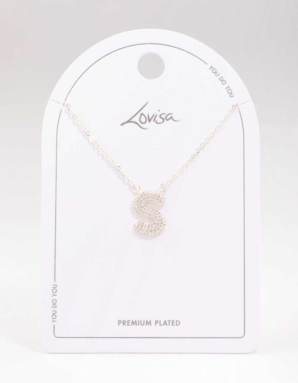 Letter S Silver Plated Brass Pave Pendant Initial Necklace