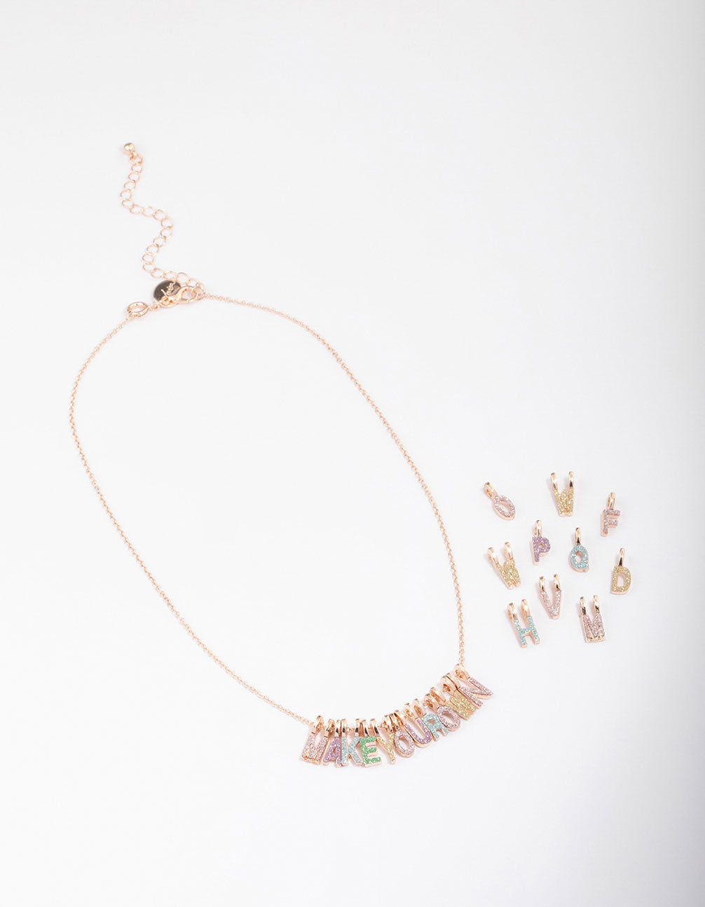 Kids Rose Gold Glitter Letter Make Your Own Necklace Charm Set