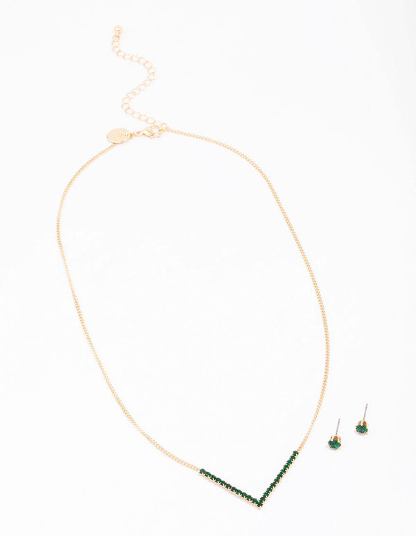 Gold Cubic Zirconia V-Shaped Jewellery Set