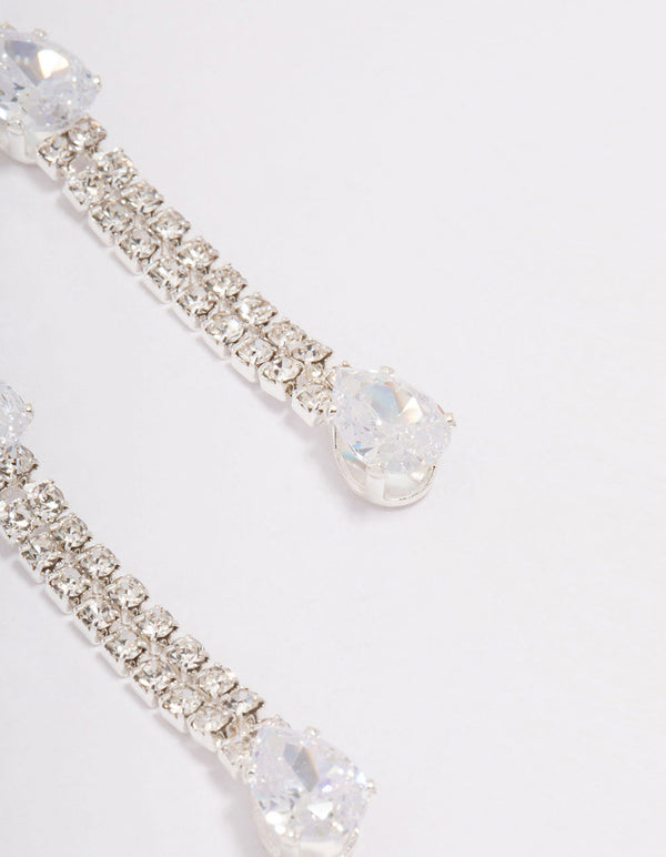 Silver Pear-Shape Cup Chain Drop Earrings