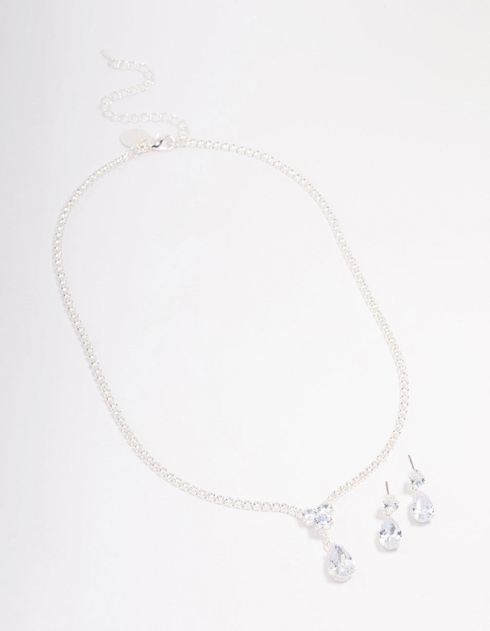 Silver Solitaire Necklace & Earring Jewellery Set
