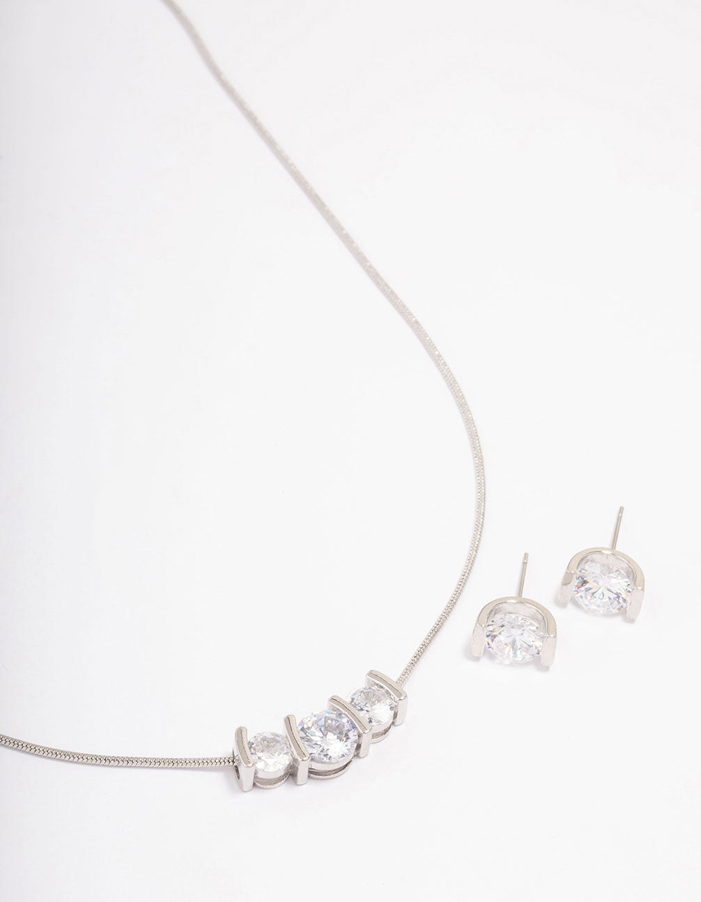 Silver Triple Diamante Necklace & Earring Jewellery Set