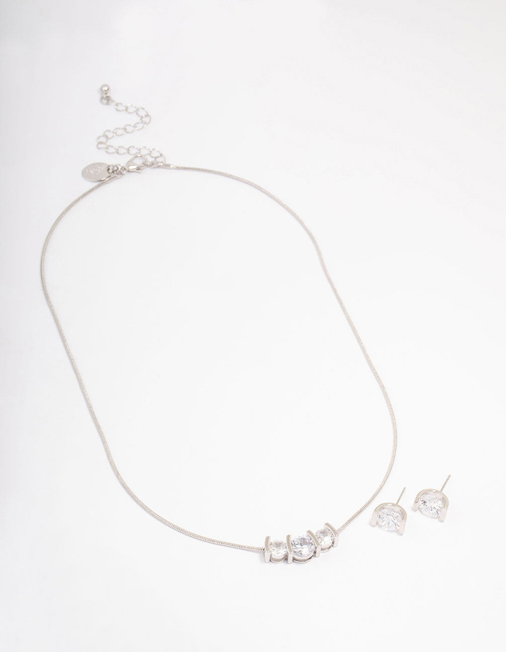 Silver Triple Diamante Necklace & Earring Jewellery Set