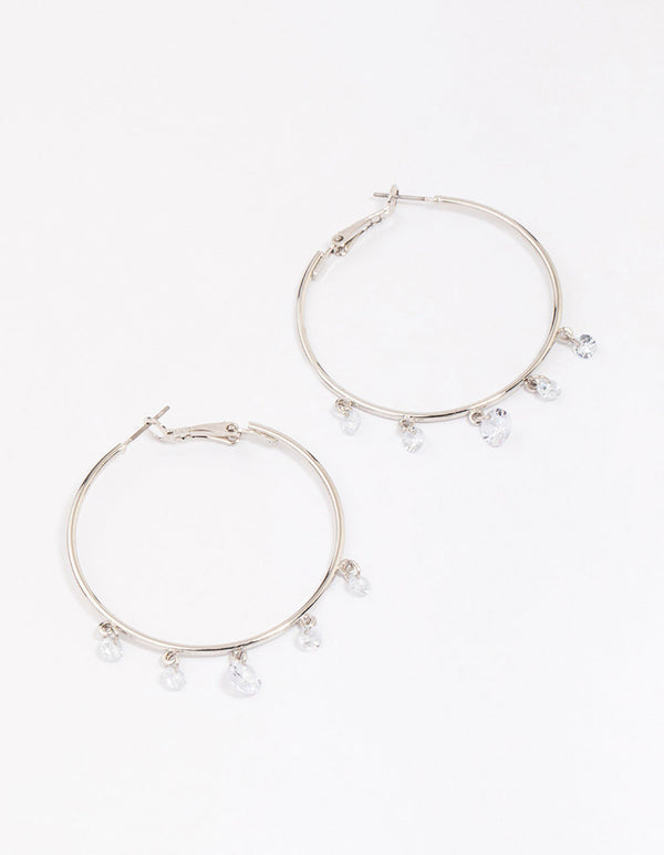 Silver Cubic Zirconia Dangle Hoop Earrings
