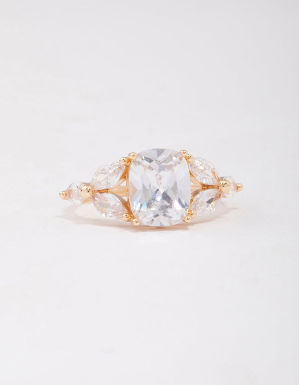 Gold Elegant Floral Cubic Zirconia Ring