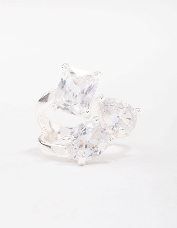 Silver Mixed Stone Trio Cubic Zirconia Ring