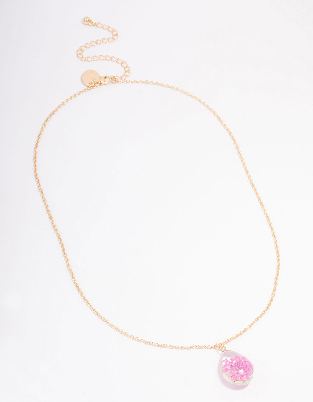 Gold Pink Resin Flower Pendant Necklace
