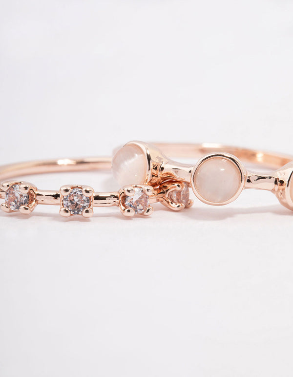 Rose Gold Multi Stone Ring Stack Pack