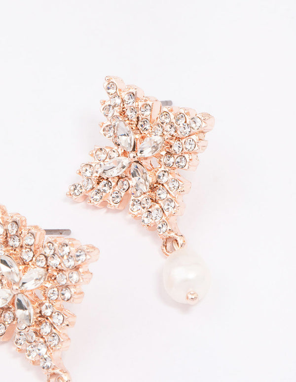 Rose Gold Freshwater Pearl Diamante Drop Earrings