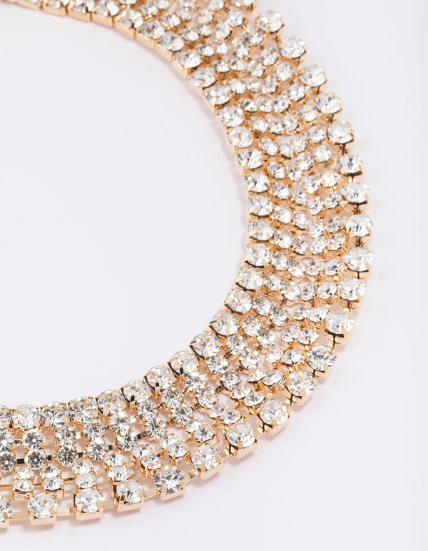 Gold Cup Chain Diamante Statement Necklace