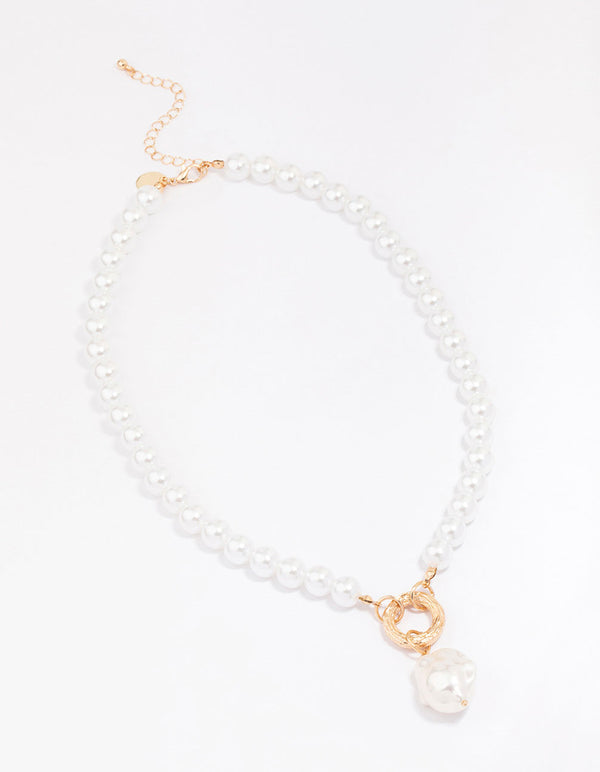 Gold Organic Pearl Pendant Necklace
