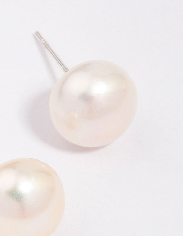 Silver Plated Classic Freshwater Pearl Stud Earrings