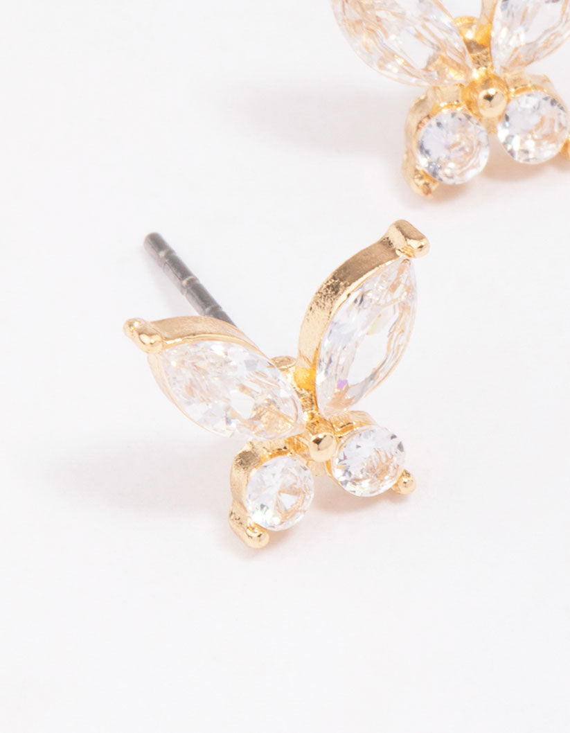 Gold Diamante Butterfly Stud Earrings