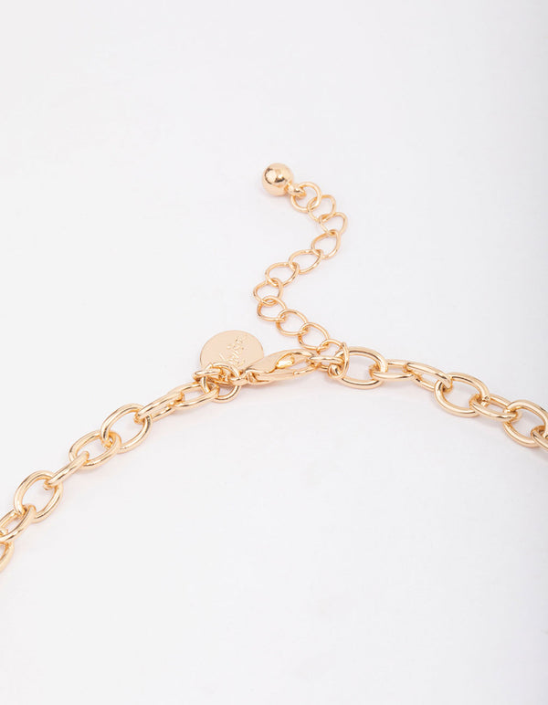 Gold Chain Detail Flower Pendant Necklace