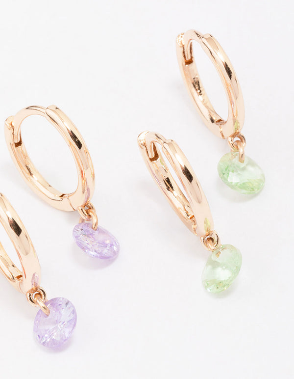 Gold Mixed Cubic Zirconia Crystal Huggie Hoop Earring 3-Pack