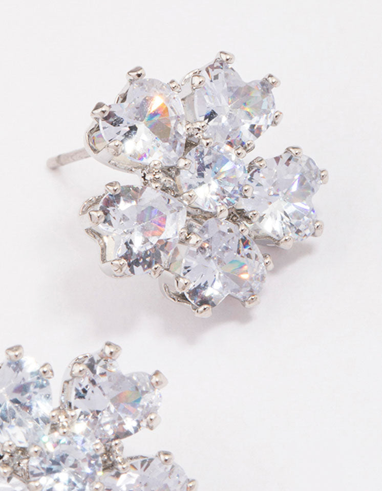 Silver Cubic Zirconia Small Flower Stud Earrings