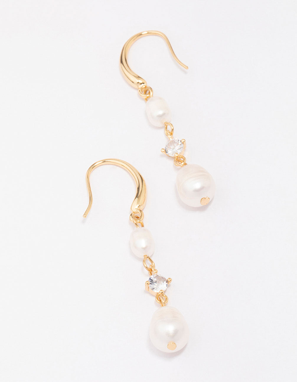 Gold Plated Alternating Pearl & Cubic Zirconia Drop Earrings
