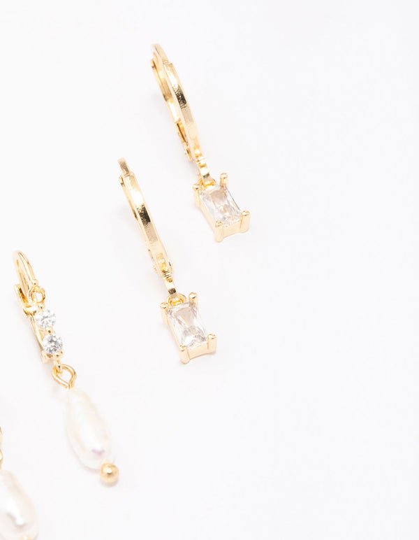 Gold Plated Baguette & Pearl Earring Pack