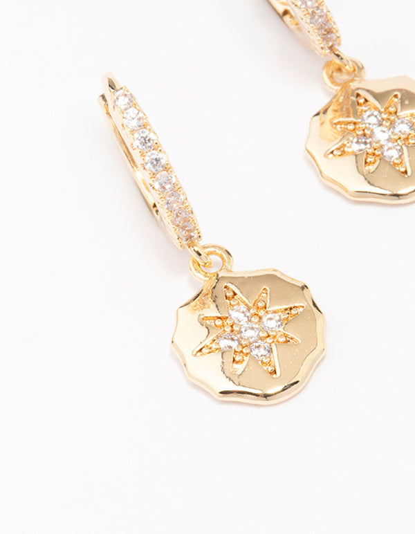 Gold Plated Cubic Zirconia Coin Huggie Hoop Earrings