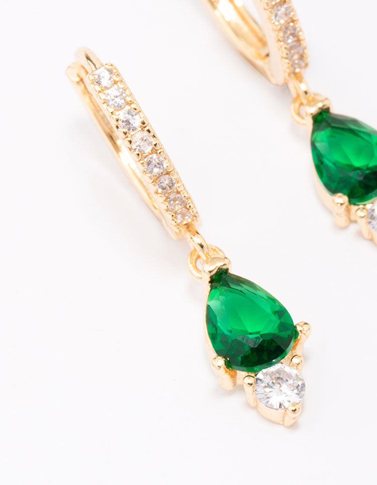 Gold Plated Pave Pear Round Drop Earrings